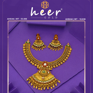 Conjunto de collar de oro indio tradicional con diseño de templo, joyería nupcial con acabado antiguo, gargantilla y pendientes para bodas festivas. - Product Image 2