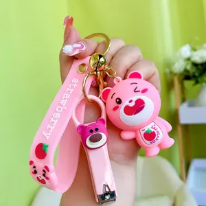 Creative Cartoon Soft Rubber Strawberry Bear Key Chain Delicate Cute Car Bag Pendant Key Chain