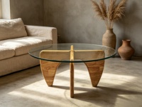 Table basse en verre de luxe haut de gamme, durable, avec pieds en bois massif, design moderne et minimaliste, petit meuble de salon