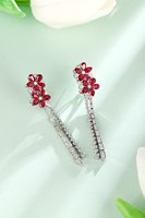 Glänzende Blumen form Long Drop Dangl ing Silver Lab Grown RUBY Stones Ohr stecker für Hochzeit Braut kostüm Schmuck