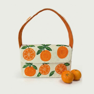 Bolso de Lona Naranja Bordado a Mano, Forma Rectangular con Diseño de Hojas Verdes, Artesanía Textil - Product Image 1