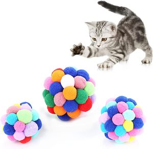 Jouets pour chats de haute qualité : bâtonnets de chat, balles élastiques avec clochettes, balles colorées en laine arc-en-ciel pour chats - Product Image 1