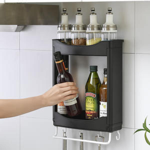 Étagère à épices murale à double niveau en plastique, organiseur de condiments pour étagère de cuisine avec crochets - Product Image 1