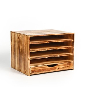 Wooden Desktop File Rack With <b>Drawers</b> Office <b>Storage</b> Shelf Document Organizer Bookshelf Rectangle Standing Type Wood Grain - Product Image 2