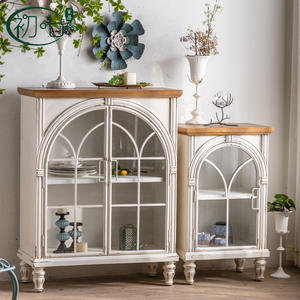 French Style Sideboard With Glass Doors White Wood Top Entryway Storage Cabinet Living Room Decorative Furniture Handmade - Product Image 2