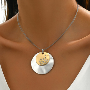 Women's Minimalist Geometric <b>Necklace</b> With Diamond Circle Pendant Everyday Wear Clavicle Chain XL5421 1 - Product Image 2
