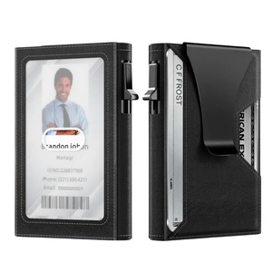 Portefeuille automatique Boshiho en aluminium et cuir véritable avec pochette arrière élastique, porte-cartes de visite, style tendance - Product Image 1