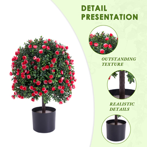 PZ-1-107B/112 Haute Simulation Faux Rose Rouge avec Buis Folaige Plante En Pot Dans Un Pot En Plastique Topiaire Arbustes Artificiels Arbres - Product Image 5