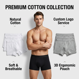<span class=keywords><strong>Boxer</strong></span> da <span class=keywords><strong>Uomo</strong></span> in <span class=keywords><strong>Cotone</strong></span> Traspirante con Logo Personalizzato, Colori Bianco/Nero/Grigio, Design OEM/ODM - Product Image 4
