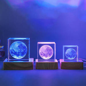 Lampe en cristal personnalisée <span class=keywords><strong>Aban</strong></span> Crystal avec gravure intérieure 3D, cube en cristal poli, lampe LED alimentée par USB, lumière chaude, décoration d'intérieur, cadeaux, veilleuse - Product Image 3
