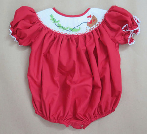 Santa Sleigh Reindeer Smocked Kids <b>Dress</b> Romper <b>Red</b> Christmas Holiday Collection Hand Embroidered Party Outfit - Product Image 2