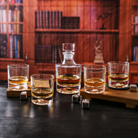 Decantador de whisky de lujo NOVARE Factory Heave Base Round Transparent de 750 ml con juego de 4 vasos
