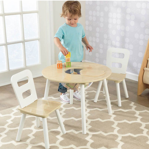 Mesa de almacenamiento redonda y juego de 2 sillas - Natural y blanco para dormitorio infantil, escritorio para muebles infantiles - Product Image 3