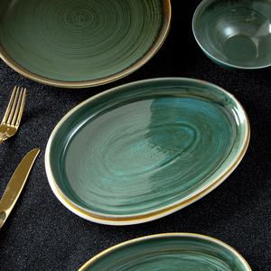 Handmade Reactive Glaze Dishes Set Vintage <b>Porcelain</b> Crockery Dinner <b>Plates</b> and Bowls Set Ceramic Dinnerware for Restaurant - Product Image 5