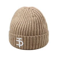 Bonnet d'hiver unisexe en tricot côtelé épais et chaud, avec revers plié et logo brodé, idéal pour la vente en gros