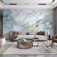 Blau-Gold Marmor Abstrakte Tuschegrafik Wandbild Luxuriöse Goldene Ader Tapete Wohnzimmer TV-Hintergrund Wanddekoration