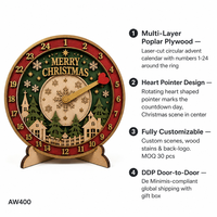 Calendrier de l'Avent de Noël 1-24 Compte à rebours |   Art en forme de cœur découpé au laser en contreplaqué de peuplier |   Décoration de maison de vacances |   Vente en gros OEM CPSC