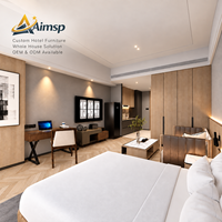 Ensemble complet de mobilier de chambre d'hôtel sur mesure : table de chevet, armoire coulissante, lit – Idéal pour projets hôteliers commerciaux