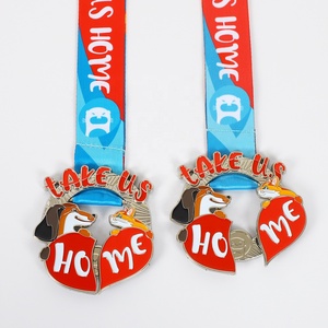 Medaglia Personalizzata in Smalto per Adozione Animali Domestici, Design a Cuore Diviso per Cani e Gatti, Souvenir Benefico con Cordino - 'Portaci a Casa' - Product Image 3