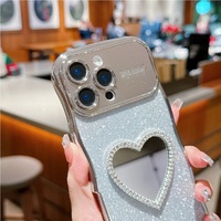 Coque de téléphone pour filles en TPU souple électroplaqué, antichoc, protection des quatre coins, paillettes dorées, avec miroir, dragonne et béquille