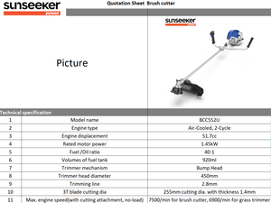 Bcc552u <span class=keywords><strong>51.7cc</strong></span> Xăng Bàn chải máy cắt cỏ tông đơ Bàn chải Saw 1.45kw u-loại xử lý cho chuyên nghiệp lâm nghiệp và bảo trì trang trại - Product Image 2
