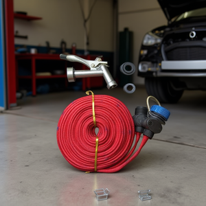 Tubo di aspirazione aria 10M rosso intrecciato con ugello in metallo e connettori per uso automobilistico - Product Image 3