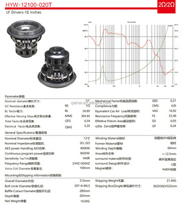 Subwoofer de voiture haute puissance 12 pouces 12100-020T 4000W RMS, haut-parleur double bobine 2 ohms, aimant néodyme N40H, cône en fibre de carbone, transducteur LF - Product Image 6