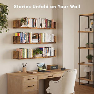 رف كتب خشبي عائم على شكل حرف U من 3 قطع مثبت على الحائط للتخزين مثبت على الحائط لغرفة المعيشة وغرفة النوم والمكتب - Product Image 5