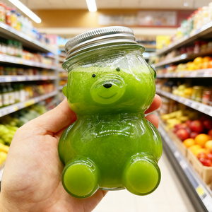 Botellas de Vidrio Vacías Pequeñas con Forma de Oso Personalizadas al por Mayor de 50 ml, 80 ml, 150 ml, 300 ml con Tapa de Rosca Resistente <span class=keywords><strong>y</strong></span> Duradera para Mini Bar de Jugos al por Menor - Product Image 4