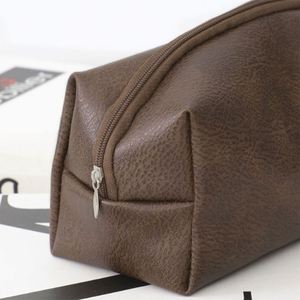 Solid-Color High-End PU Makeup Bag Soft Handle Zipper Closure Large Capacity Portable <b>Toiletries</b> <b>Storage</b> - Product Image 4