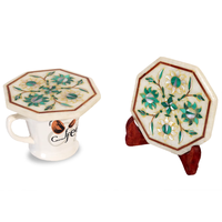 Sous-verre en marbre blanc poli de qualité supérieure, avec incrustation de pierre complexe, fait main, imitation antique, accessoire de décoration de table, artisanat