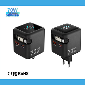 Chargeur rapide GaN 70W pour ordinateur portable, adaptateur de voyage pliable universel avec écran TFT, ports PD3.0 <span class=keywords><strong>PPS</strong></span> 2C1A, comprend appareil photo et écouteurs - Product Image 3