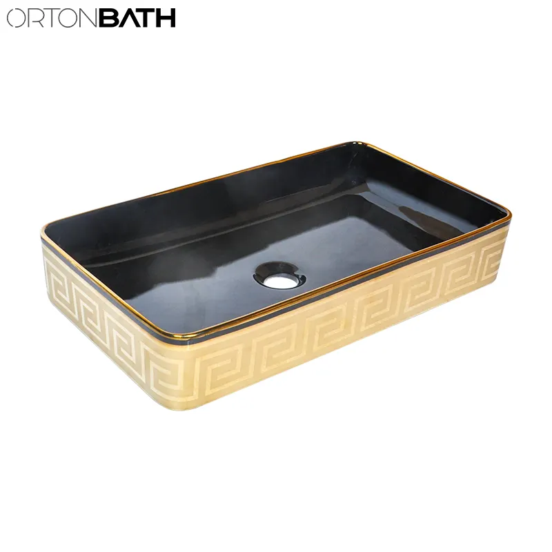 ORTONBATH Новый Дизайн прямоугольный Золотой внешний черный внутренний гранитный внешний вид современный дизайн столешница художественная раковина форма чаши была