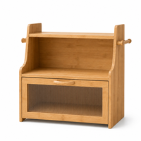 Meuble de rangement en bambou à 3 niveaux, organisateur de comptoir avec porte en acrylique cannelée, étagère ouverte et barre porte-serviettes latérale pour cuisine et bar à café