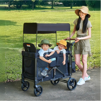 Poussette double pour familles à deux enfants, chariot de camping pliable avec fonctions siège et inclinaison, chariot de transport pour enfants en extérieur