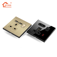 KLASS UK BS Prise standard Panneau inoxydable 110 ~ 250V 13A Usb 2.1A Interrupteur électrique mural en acier inoxydable