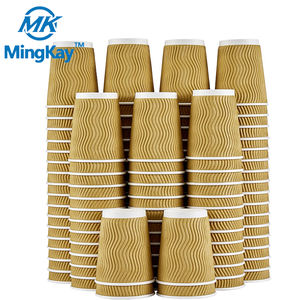 Gobelets en papier personnalisés avec logo pour café à emporter, 12oz 16oz, à paroi ondulée, pour thé au lait Matcha Bubble Boba, café chaud, avec couvercle - Product Image 2