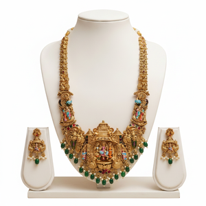 High Quality Traditional South <b>Indian</b> Temple Ethnic Brass Laxmi Bridal Set Zircon Flower Design Rose Gold Plated Engagement - Product Image 2