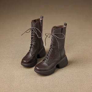 Botines de Piel de Oveja de Alta Calidad, Cuero Genuino, Modernos, Versátiles, de Color Sólido, con Tacón de Cuña, Antideslizantes e Impermeables - Product Image 5