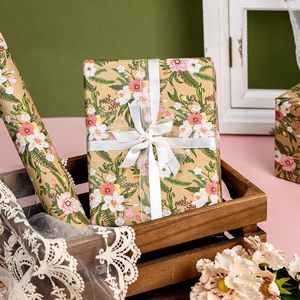 Kraft Wildflower <b>Wrapping</b> <b>Paper</b> 17 Inch X 16.5 Feet Pink <b>White</b> Floral Gift Wrap For Birthday Girl - Product Image 5