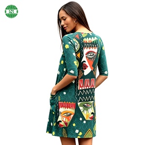 Abito Personalizzato con Stampa a Maniche Medie, Collo Tondo, Lunghezza Sopra <span class=keywords><strong>il</strong></span> Ginocchio con Tasca Frontale HOUSON APPAREL FACTORY - Product Image 2