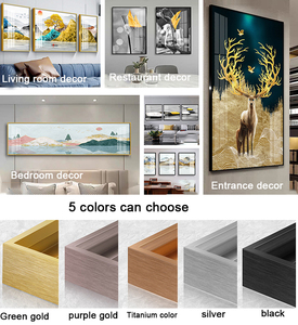 Blue Gold Cloud Canvas Modern Fantasy large crystal porcelain abstract framed art glass wall art painting for living room - Product Image 6