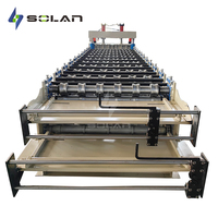 Máquina perfiladora de chapa corrugada trapezoidal de doble capa para techos, con control PLC, corte hidráulico y bomba de motor de engranajes