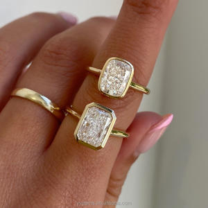 Bague de lunette personnalisée GRA Moissanite 14K jaune or massif bijoux de conception de mode bague de mariage femmes bagues fines - Product Image 2