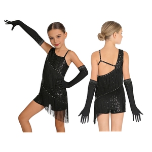Girls <b>Dance</b> Leotard Dress With Fringes And Gloves <b>Stage</b> Performance <b>Wear</b> For Latin Ballroom Dancing Kids 6-16 Years <b>Old</b> - Product Image 2