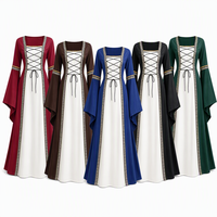 Großhandel Mittelalterliches Fantasy-Kleid für Damen, Langärmliges Bodenlanges Rollenspiel-Kleid in Weinrot, Braun, Blau, Schwarz und Grün