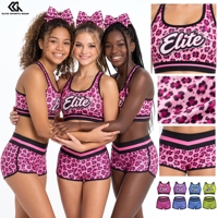 Tenue d'entraînement personnalisée à imprimé léopard pour les équipes de cheerleading jeunes, studio de danse, entraînement, ensemble haut et short