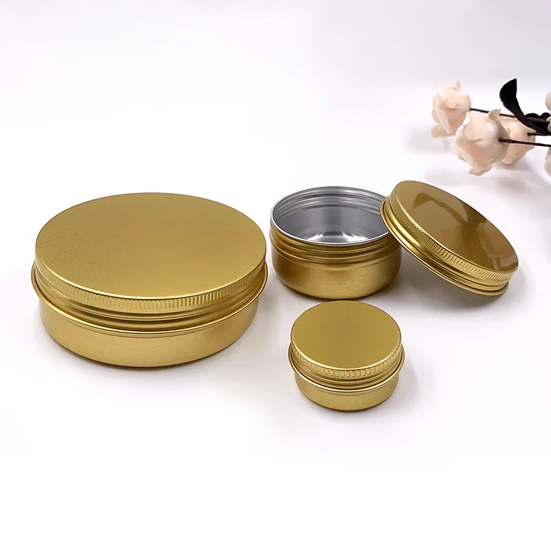 10-150ml wadah penyimpanan tabung teh bulat tutup sekrup kotak timah logam kaleng aluminium emas untuk kosmetik krim Balsem lilin