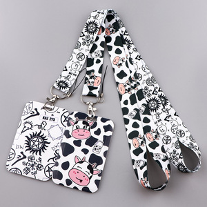Fashion Cartoon Pet Cow Anime Mobile Phone Lanyard Card Holder Cute Black White Cow Polyester Lanyard