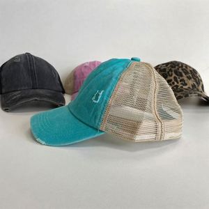 High Pony Tail <b>Caps</b> Hats With Custom Logo 6 Panels <b>Blank</b> Cotton Mesh Ponytail Vintage Trucker Hats <b>Caps</b> - Product Image 2